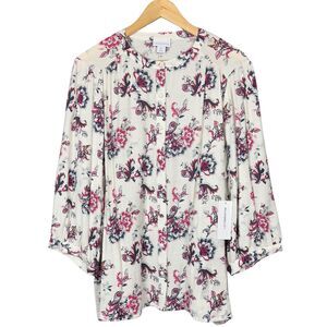 Liz Claiborne Blouse Women Tie-Waist 3/4 Sleeve Button-Up Floral Paisley XXL NWT